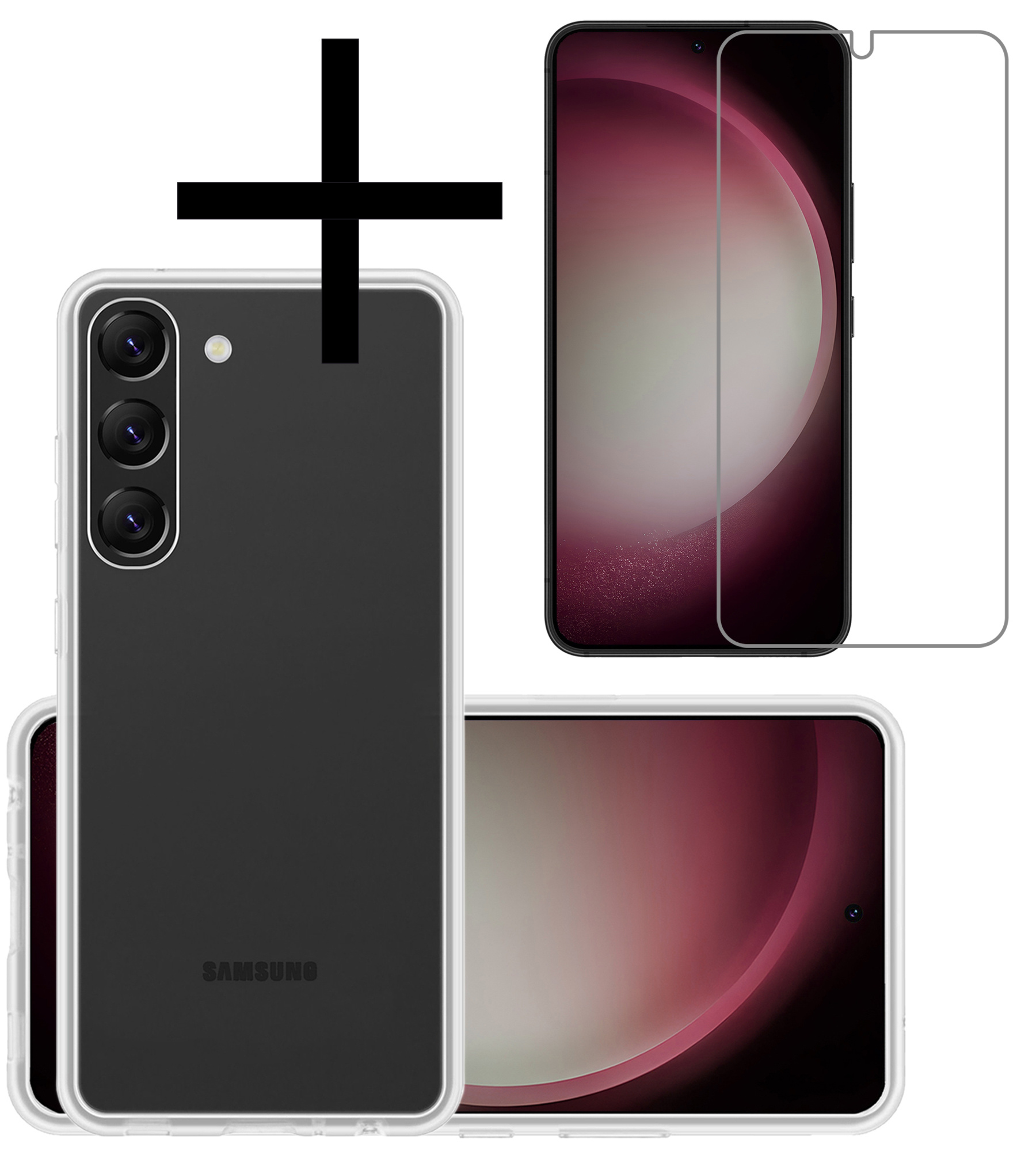 NoXx Hoes Geschikt voor Samsung S23 Hoesje Cover Siliconen Back Case Hoes Met Screenprotector - Transparant