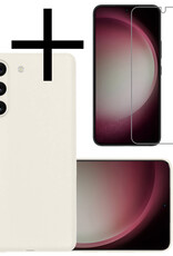 NoXx Hoes Geschikt voor Samsung S23 Hoesje Cover Siliconen Back Case Hoes Met Screenprotector - Wit