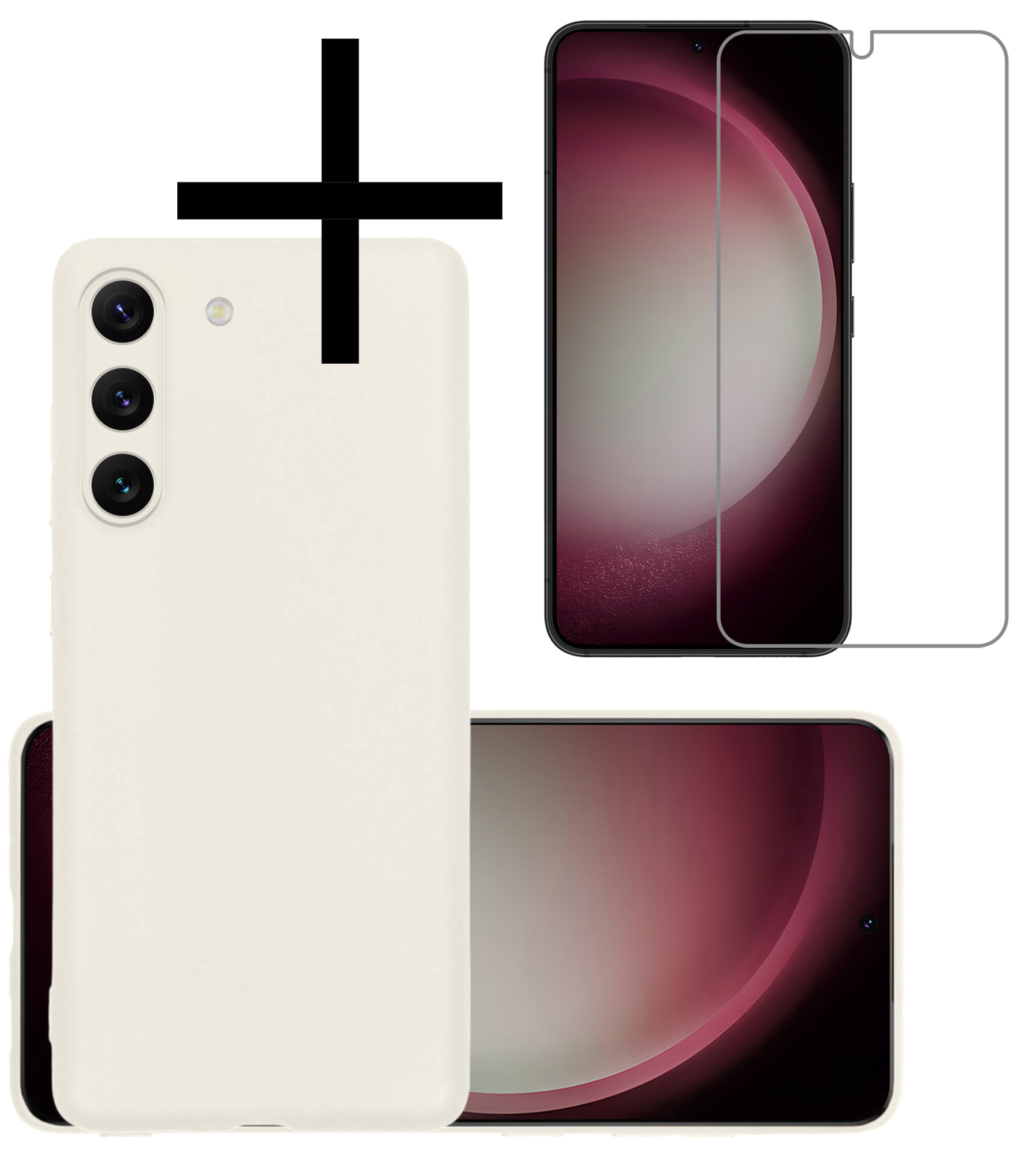 NoXx Hoes Geschikt voor Samsung S23 Hoesje Cover Siliconen Back Case Hoes Met Screenprotector - Wit