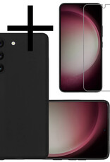 NoXx Hoes Geschikt voor Samsung S23 Hoesje Cover Siliconen Back Case Hoes Met Screenprotector - Zwart