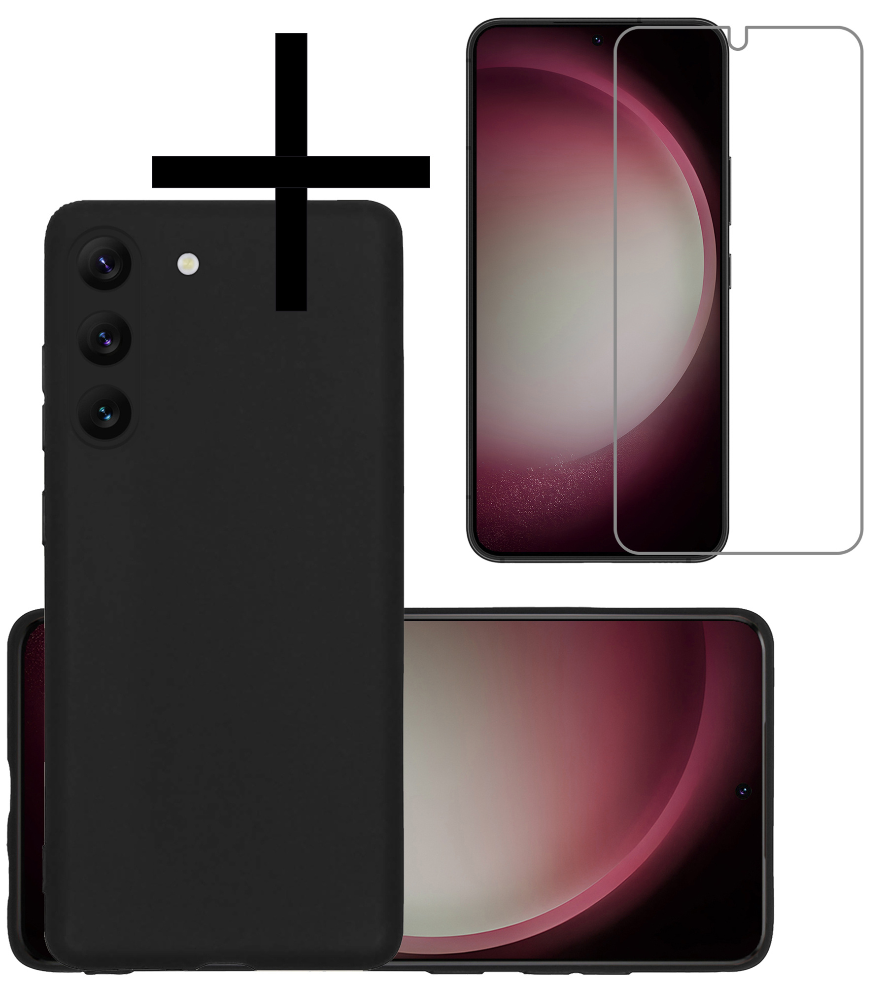 NoXx Hoes Geschikt voor Samsung S23 Hoesje Cover Siliconen Back Case Hoes Met Screenprotector - Zwart