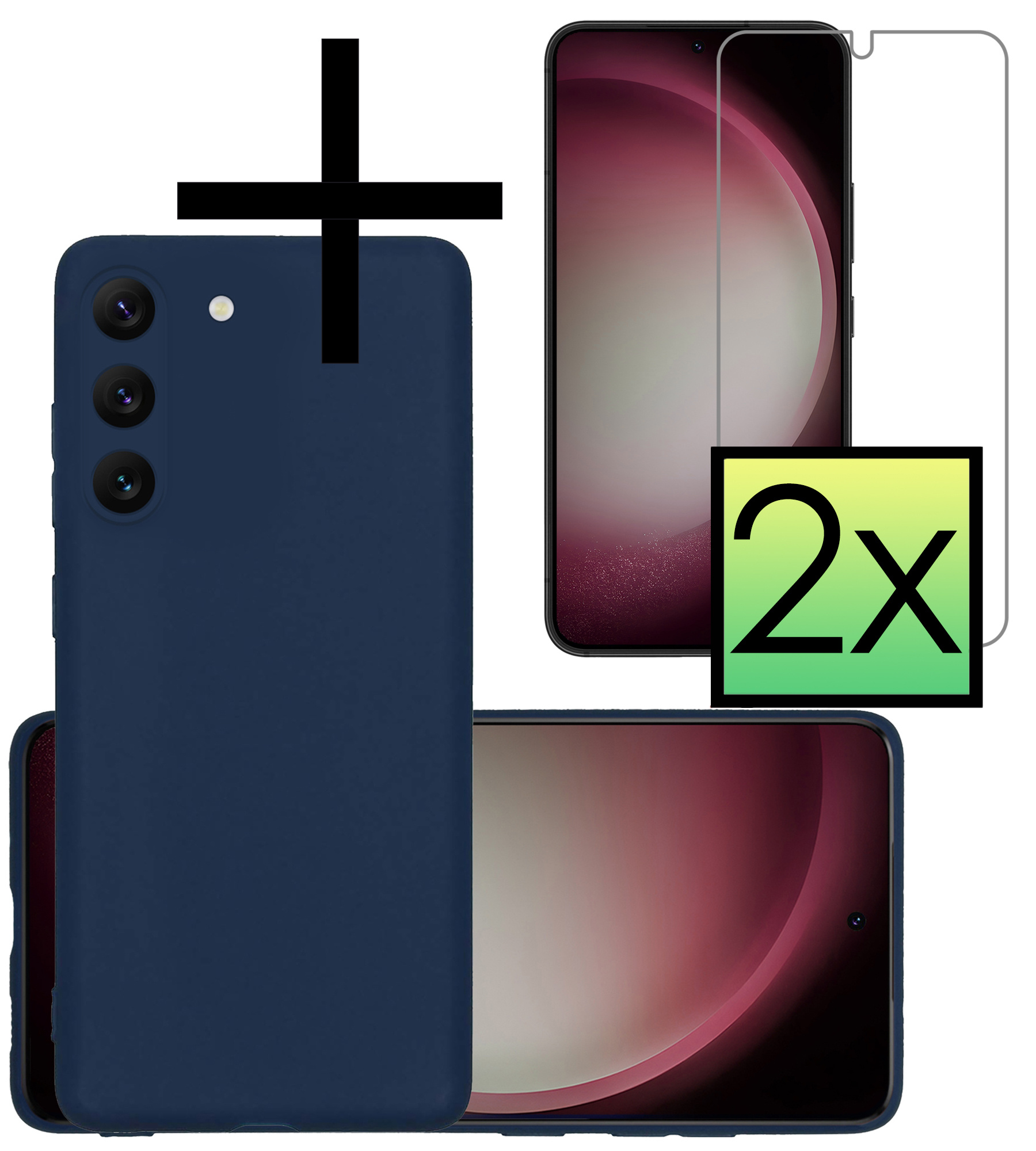 NoXx Hoes Geschikt voor Samsung S23 Hoesje Cover Siliconen Back Case Hoes Met 2x Screenprotector - Donkerblauw