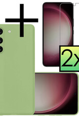 NoXx Hoes Geschikt voor Samsung S23 Hoesje Cover Siliconen Back Case Hoes Met 2x Screenprotector - Groen
