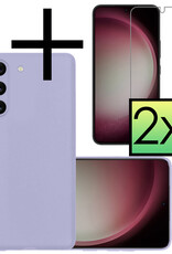 NoXx Hoes Geschikt voor Samsung S23 Hoesje Cover Siliconen Back Case Hoes Met 2x Screenprotector - Lila