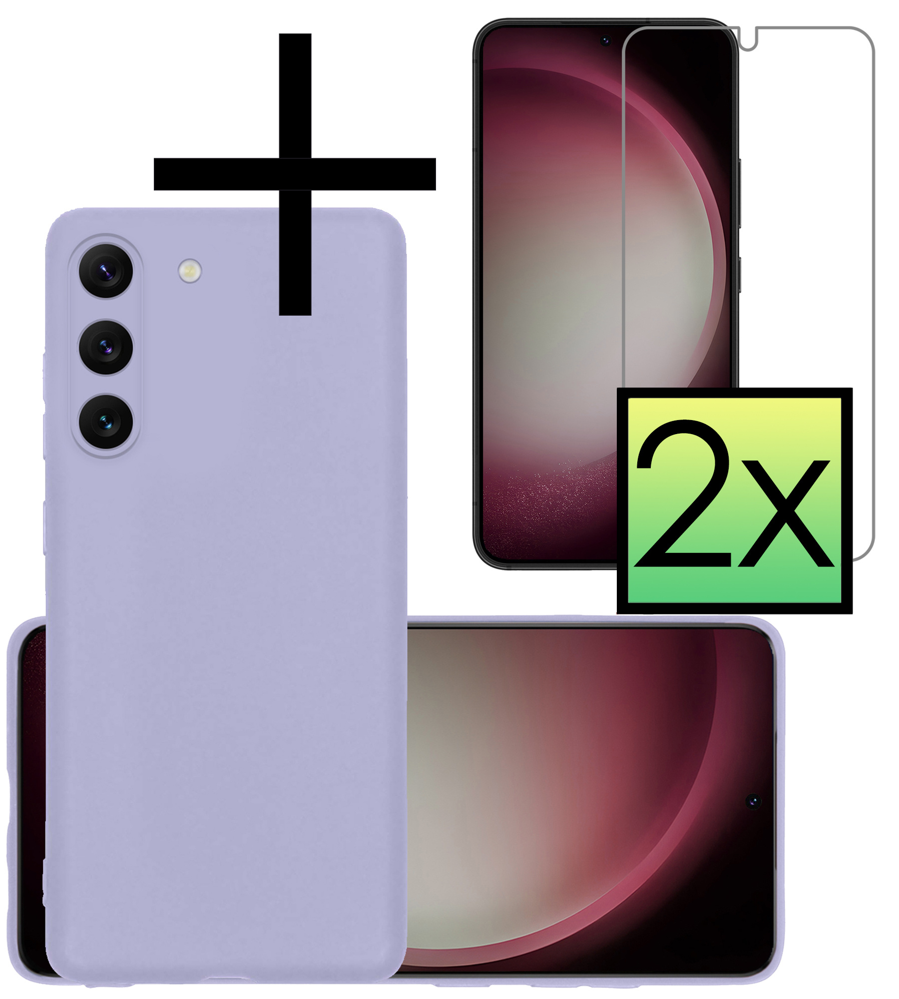 NoXx Hoes Geschikt voor Samsung S23 Hoesje Cover Siliconen Back Case Hoes Met 2x Screenprotector - Lila
