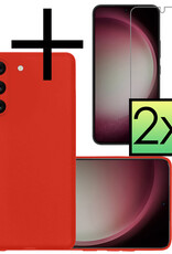 NoXx Hoes Geschikt voor Samsung S23 Hoesje Cover Siliconen Back Case Hoes Met 2x Screenprotector - Rood