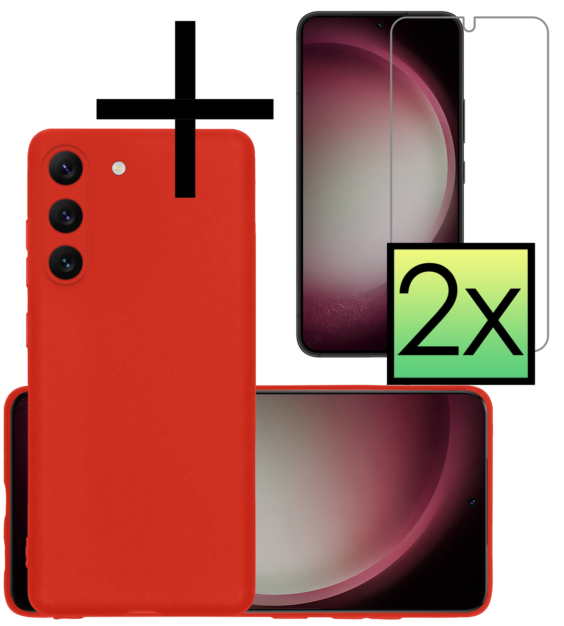 NoXx Hoes Geschikt voor Samsung S23 Hoesje Cover Siliconen Back Case Hoes Met 2x Screenprotector - Rood