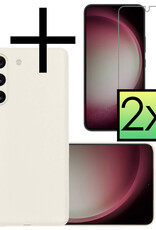 NoXx Hoes Geschikt voor Samsung S23 Hoesje Cover Siliconen Back Case Hoes Met 2x Screenprotector - Wit