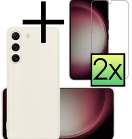 NoXx NoXx Samsung Galaxy S23 Hoesje Siliconen Met 2x Screenprotector - Wit