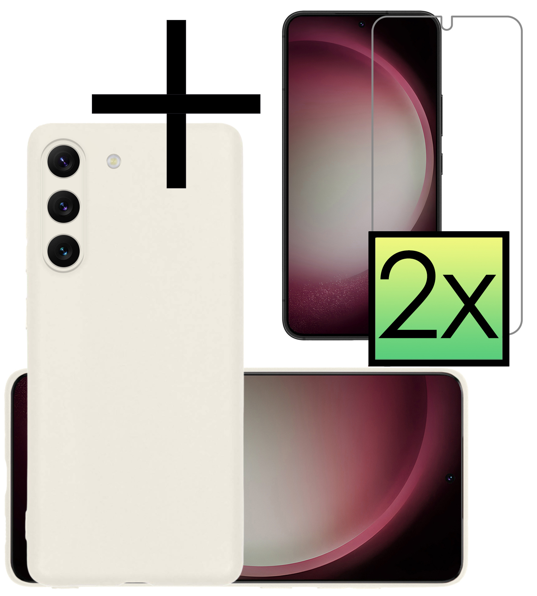 NoXx Hoes Geschikt voor Samsung S23 Hoesje Cover Siliconen Back Case Hoes Met 2x Screenprotector - Wit
