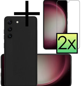 NoXx NoXx Samsung Galaxy S23 Hoesje Siliconen Met 2x Screenprotector - Zwart