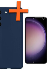 Nomfy Hoesje Geschikt voor Samsung S23 Hoesje Siliconen Cover Case Met Screenprotector - Hoes Geschikt voor Samsung Galaxy S23 Hoes Back Case - Donkerblauw