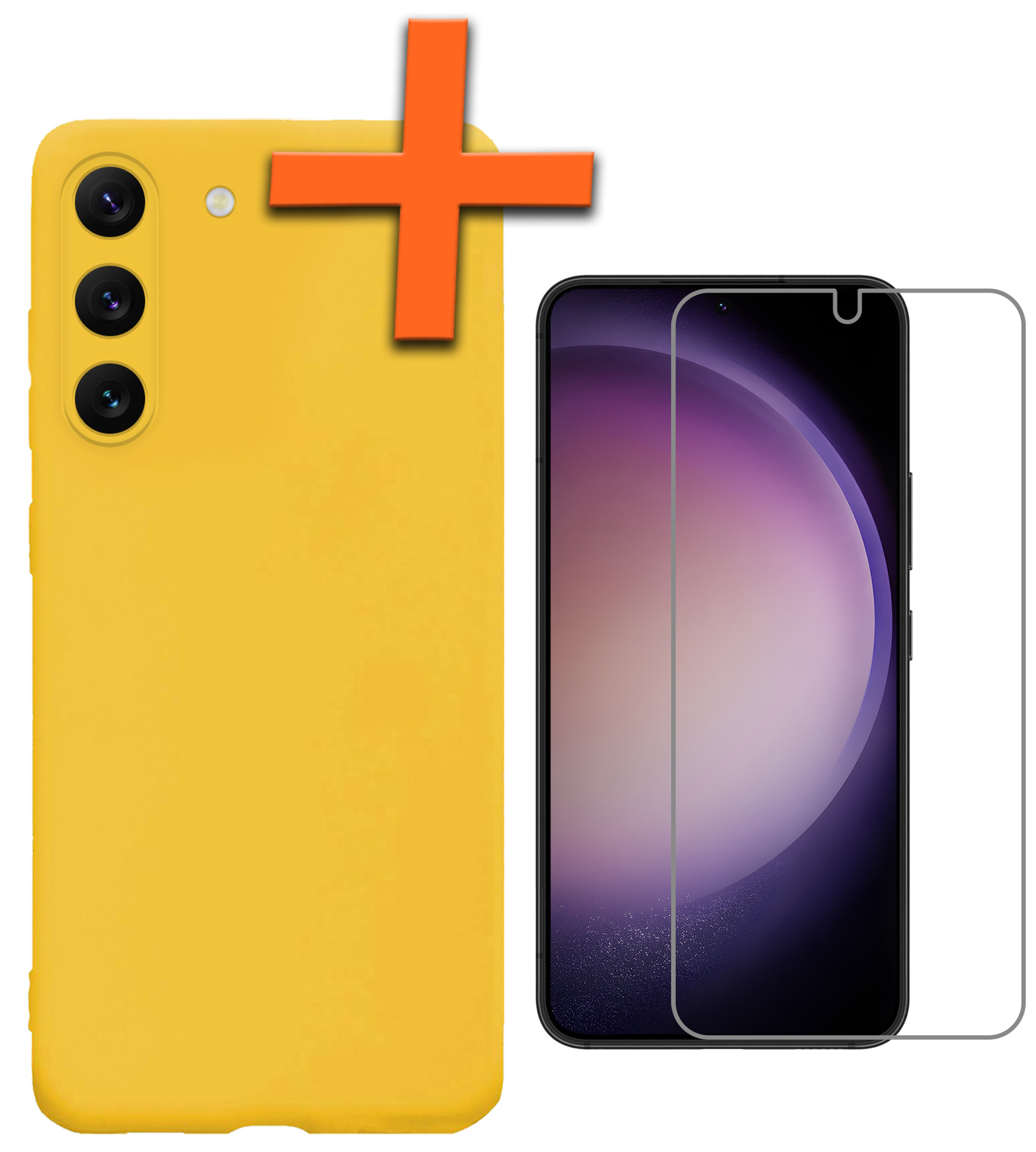 Nomfy Hoesje Geschikt voor Samsung S23 Hoesje Siliconen Cover Case Met Screenprotector - Hoes Geschikt voor Samsung Galaxy S23 Hoes Back Case - Geel