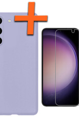 Nomfy Hoesje Geschikt voor Samsung S23 Hoesje Siliconen Cover Case Met Screenprotector - Hoes Geschikt voor Samsung Galaxy S23 Hoes Back Case - Lila