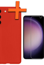 Nomfy Hoesje Geschikt voor Samsung S23 Hoesje Siliconen Cover Case Met Screenprotector - Hoes Geschikt voor Samsung Galaxy S23 Hoes Back Case - Rood