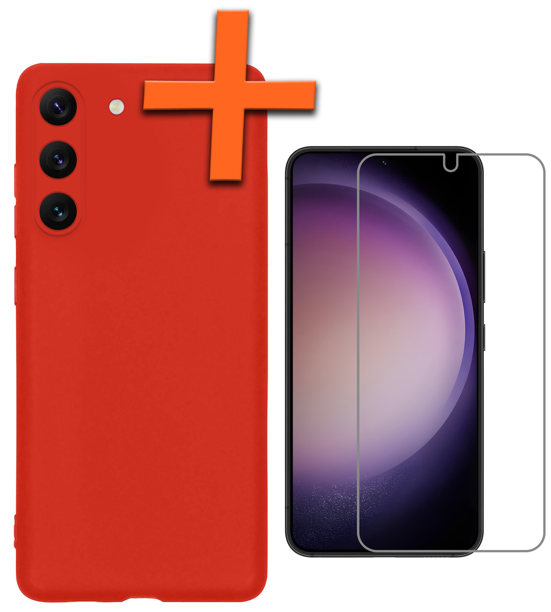 Nomfy Hoesje Geschikt voor Samsung S23 Hoesje Siliconen Cover Case Met Screenprotector - Hoes Geschikt voor Samsung Galaxy S23 Hoes Back Case - Rood