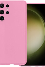 BASEY. Hoes Geschikt voor Samsung S23 Ultra Hoesje Siliconen Back Cover Case - Hoesje Geschikt voor Samsung Galaxy S23 Ultra Hoes Cover Hoesje - Lichtroze