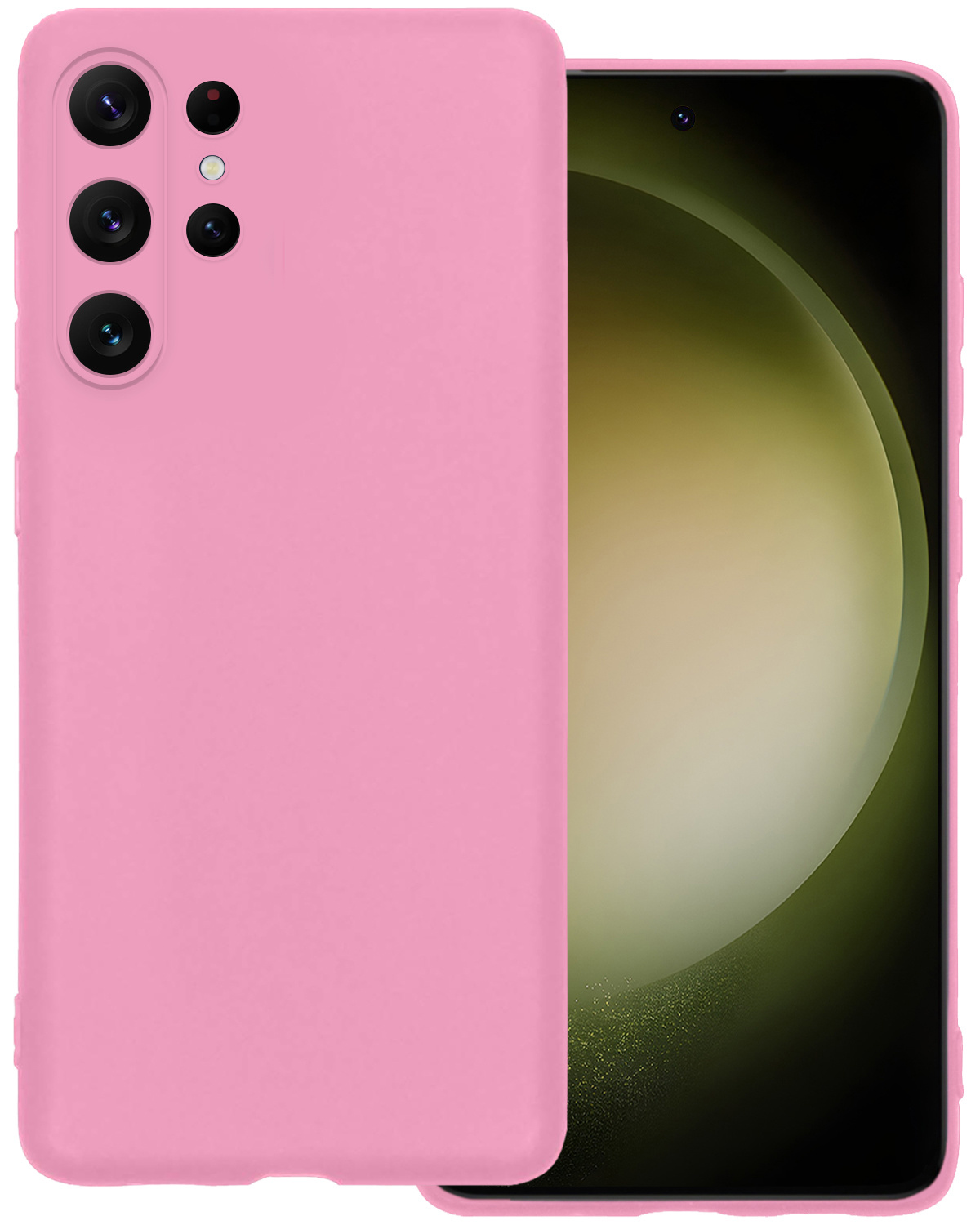BASEY. Hoes Geschikt voor Samsung S23 Ultra Hoesje Siliconen Back Cover Case - Hoesje Geschikt voor Samsung Galaxy S23 Ultra Hoes Cover Hoesje - Lichtroze