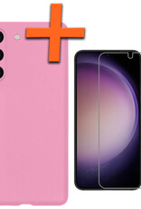 Nomfy Hoesje Geschikt voor Samsung S23 Hoesje Siliconen Cover Case Met Screenprotector - Hoes Geschikt voor Samsung Galaxy S23 Hoes Back Case - Lichtroze