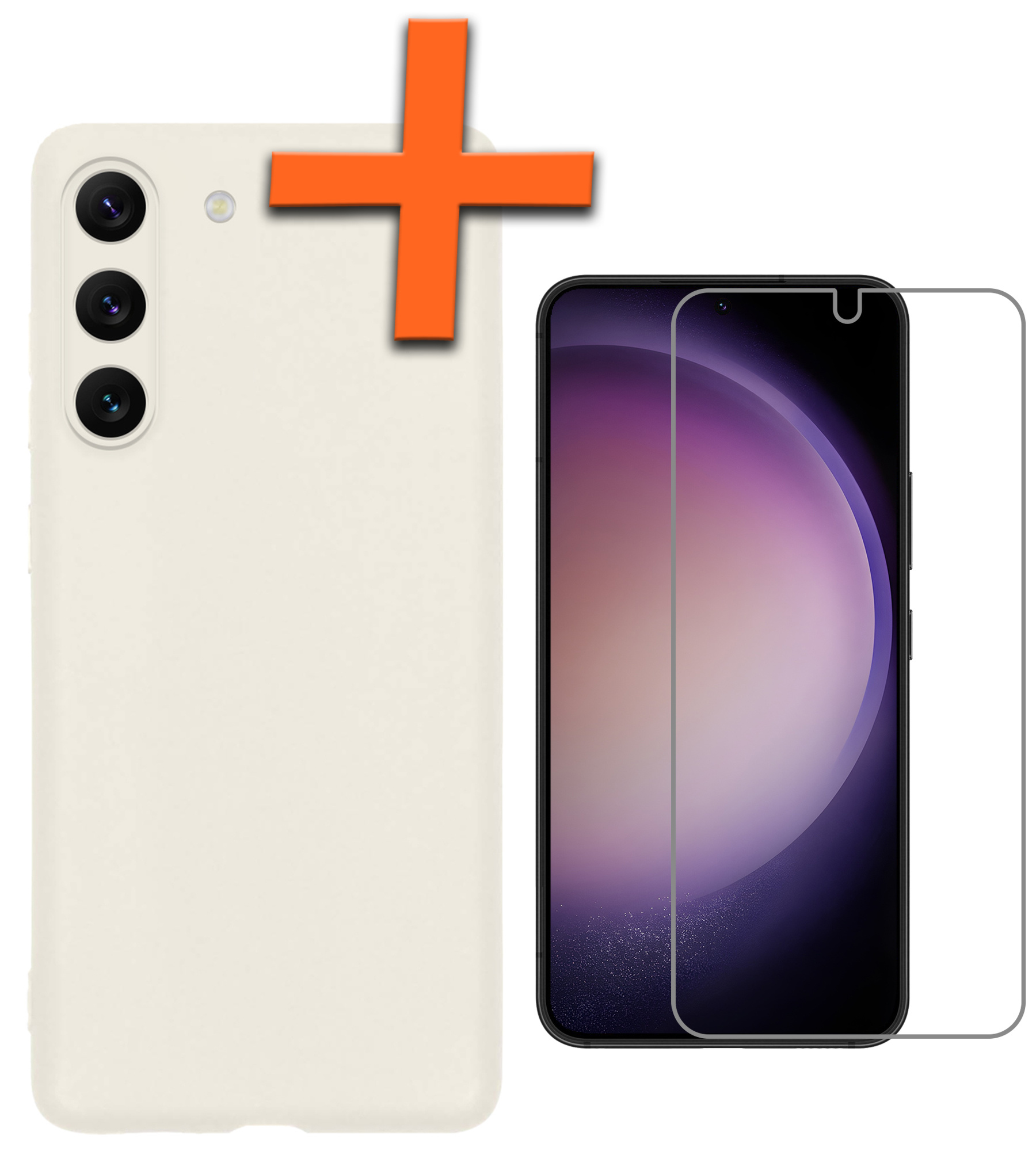 Nomfy Hoesje Geschikt voor Samsung S23 Hoesje Siliconen Cover Case Met Screenprotector - Hoes Geschikt voor Samsung Galaxy S23 Hoes Back Case - Wit