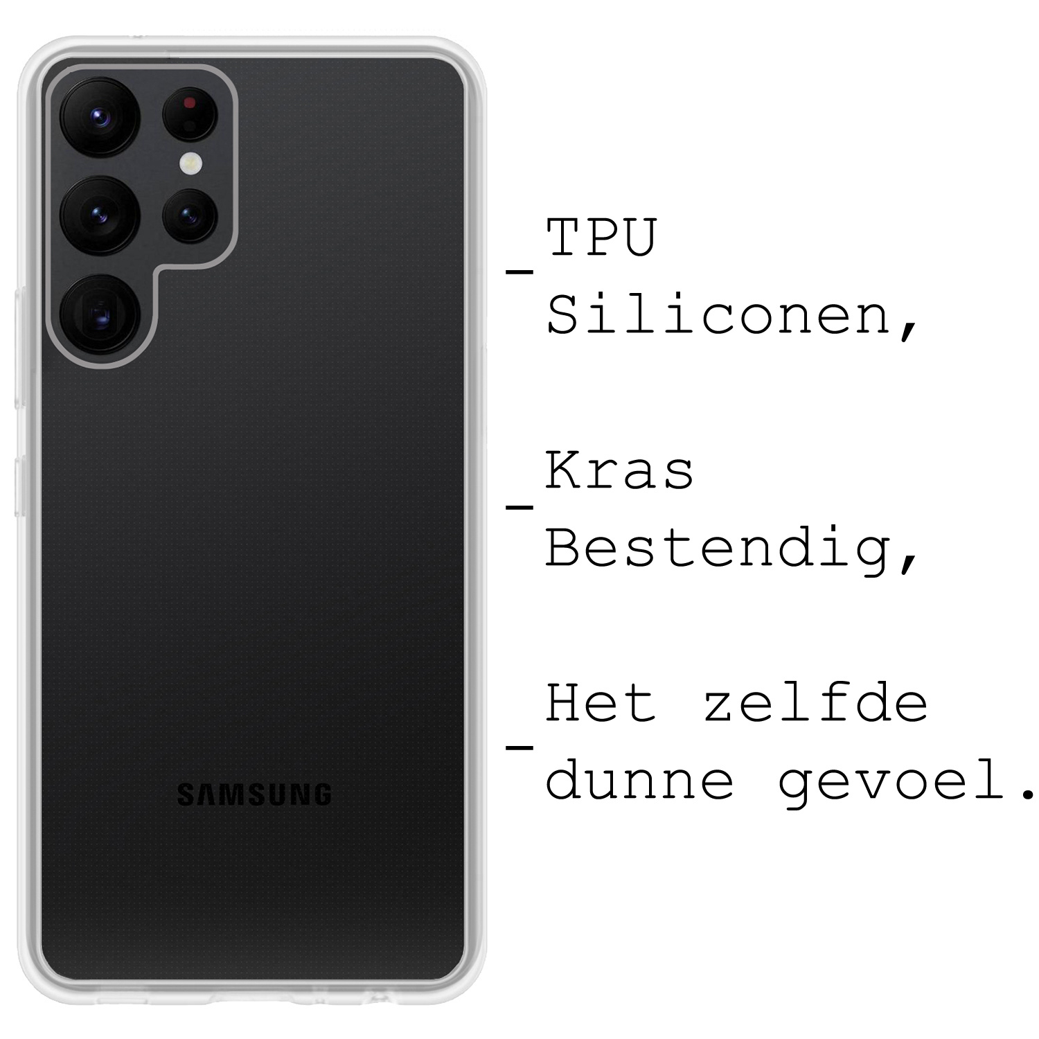 BASEY. Hoes Geschikt voor Samsung S23 Ultra Hoesje Siliconen Back Cover Case - Hoesje Geschikt voor Samsung Galaxy S23 Ultra Hoes Cover Hoesje - Transparant