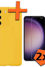 Nomfy Hoesje Geschikt voor Samsung S23 Hoesje Siliconen Cover Case Met 2x Screenprotector - Hoes Geschikt voor Samsung Galaxy S23 Hoes Back Case - Geel