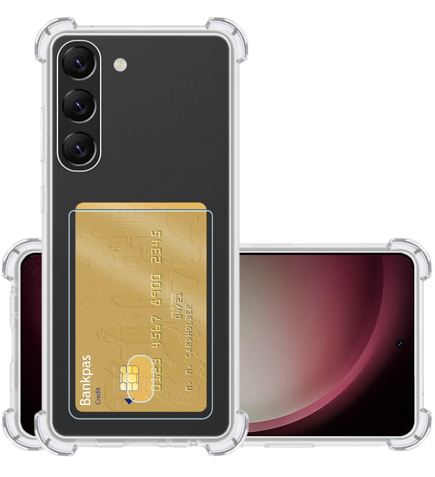 NoXx Hoes Geschikt voor Samsung S23 Plus Hoesje Pasjeshouder Cover Shock Proof Case Siliconen Hoes Met Kaarthouder - Transparant