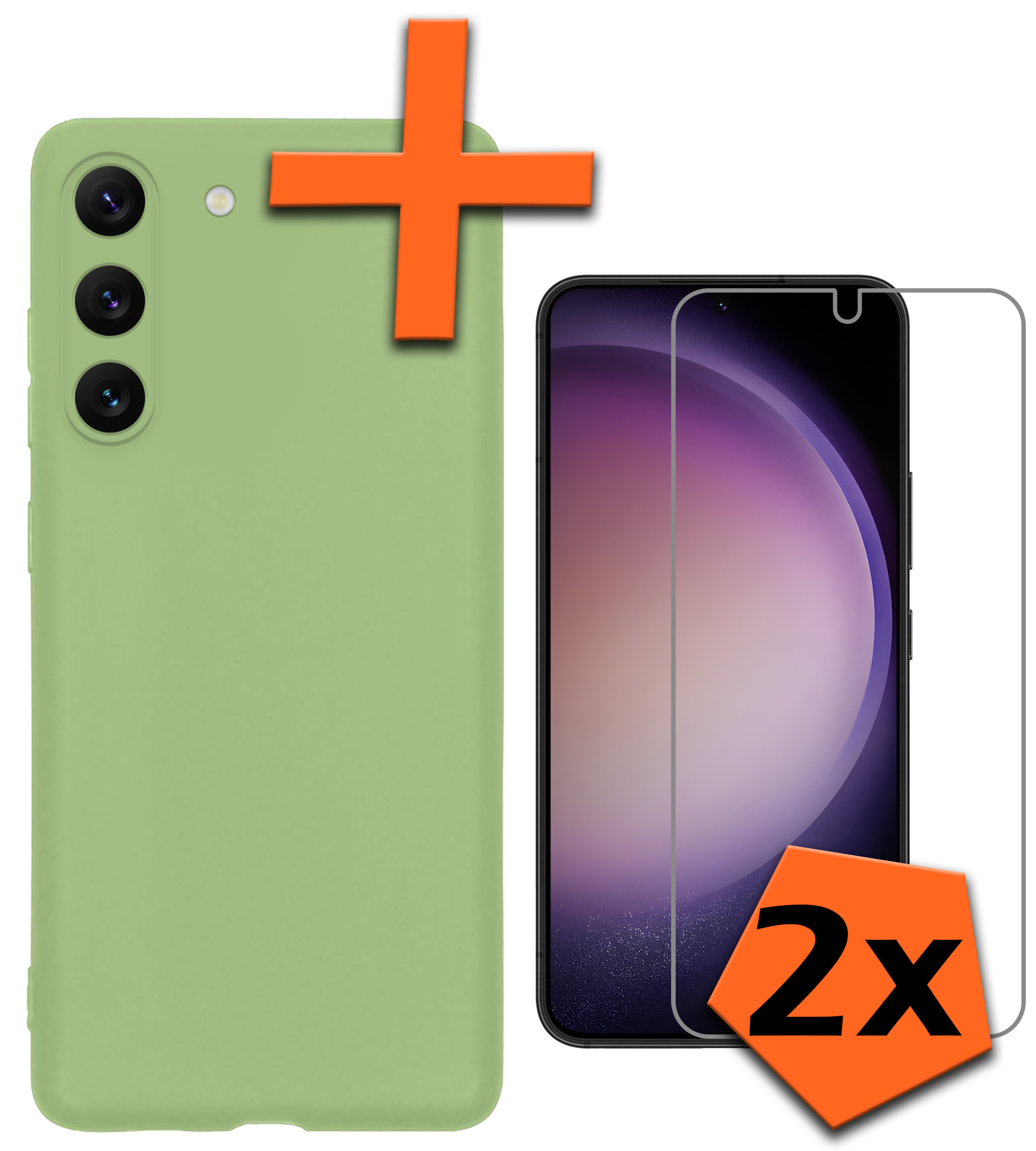 Nomfy Hoesje Geschikt voor Samsung S23 Hoesje Siliconen Cover Case Met 2x Screenprotector - Hoes Geschikt voor Samsung Galaxy S23 Hoes Back Case - Groen