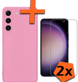 Nomfy Nomfy Samsung Galaxy S23 Hoesje Siliconen Met 2x Screenprotector - Lichtroze