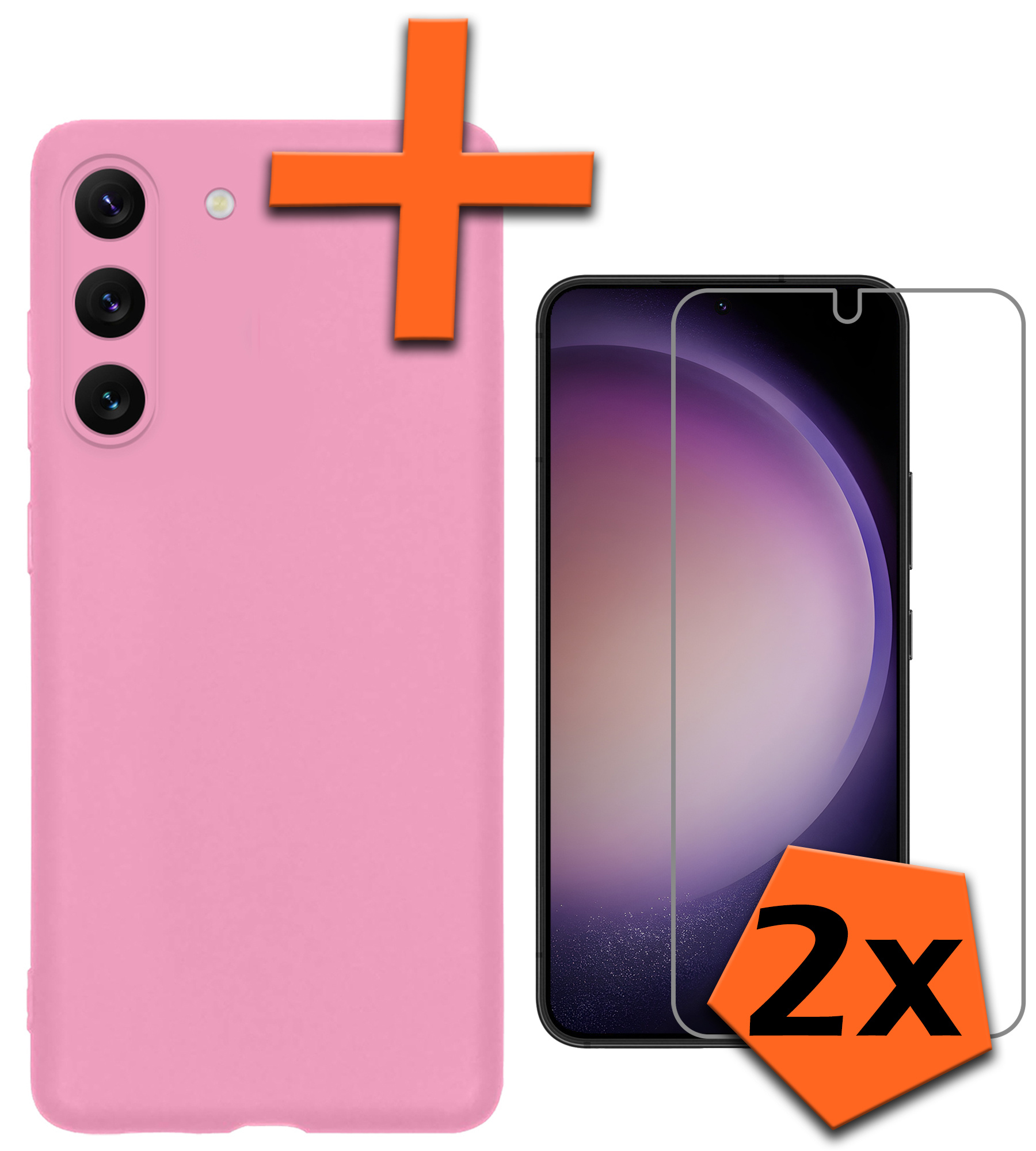 Nomfy Hoesje Geschikt voor Samsung S23 Hoesje Siliconen Cover Case Met 2x Screenprotector - Hoes Geschikt voor Samsung Galaxy S23 Hoes Back Case - Lichtroze