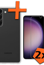 Nomfy Hoesje Geschikt voor Samsung S23 Hoesje Siliconen Cover Case Met 2x Screenprotector - Hoes Geschikt voor Samsung Galaxy S23 Hoes Back Case - Transparant