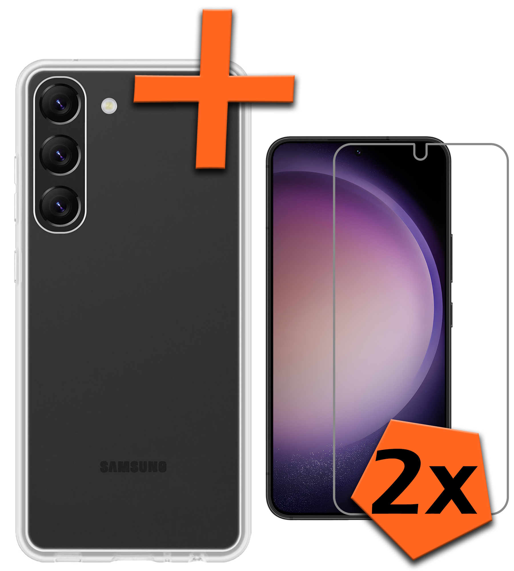 Nomfy Hoesje Geschikt voor Samsung S23 Hoesje Siliconen Cover Case Met 2x Screenprotector - Hoes Geschikt voor Samsung Galaxy S23 Hoes Back Case - Transparant