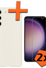 Nomfy Hoesje Geschikt voor Samsung S23 Hoesje Siliconen Cover Case Met 2x Screenprotector - Hoes Geschikt voor Samsung Galaxy S23 Hoes Back Case - Wit