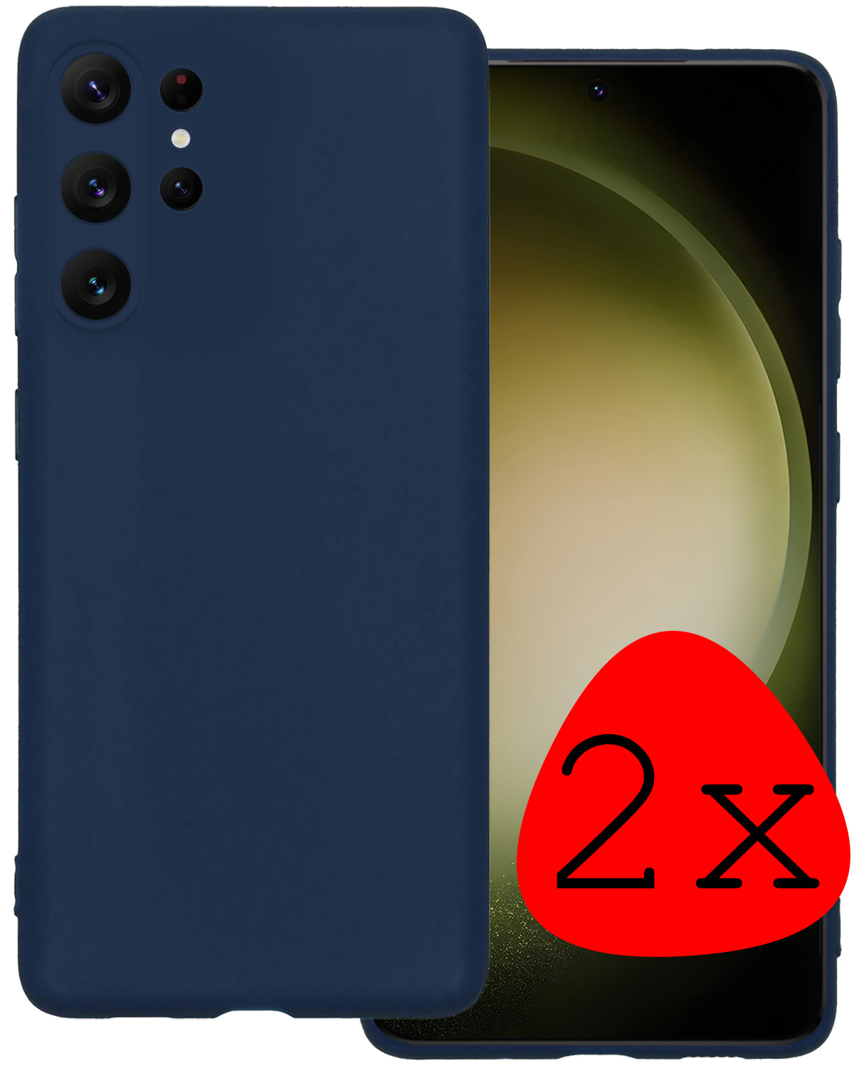 BASEY. Hoes Geschikt voor Samsung S23 Ultra Hoesje Siliconen Back Cover Case - Hoesje Geschikt voor Samsung Galaxy S23 Ultra Hoes Cover Hoesje - Donkerblauw - 2 Stuks