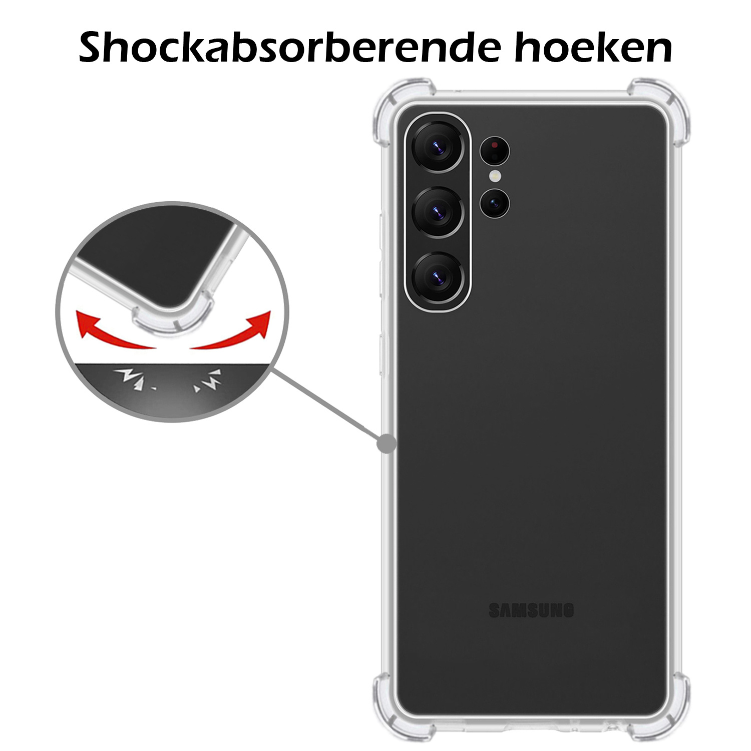 Nomfy Hoesje Geschikt voor Samsung S23 Ultra Hoesje Shock Proof Cover Case Shockproof - Hoes Geschikt voor Samsung Galaxy S23 Ultra Hoes Siliconen Back Case - Transparant - 2 PACK