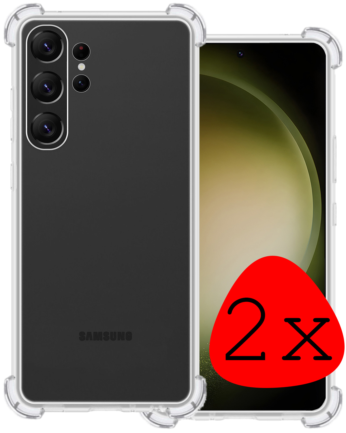 BASEY. Hoes Geschikt voor Samsung S23 Ultra Hoesje Shock Proof Case Hoes Siliconen - Hoesje Geschikt voor Samsung Galaxy S23 Ultra Hoes Cover Shockproof - Transparant - 2 Stuks