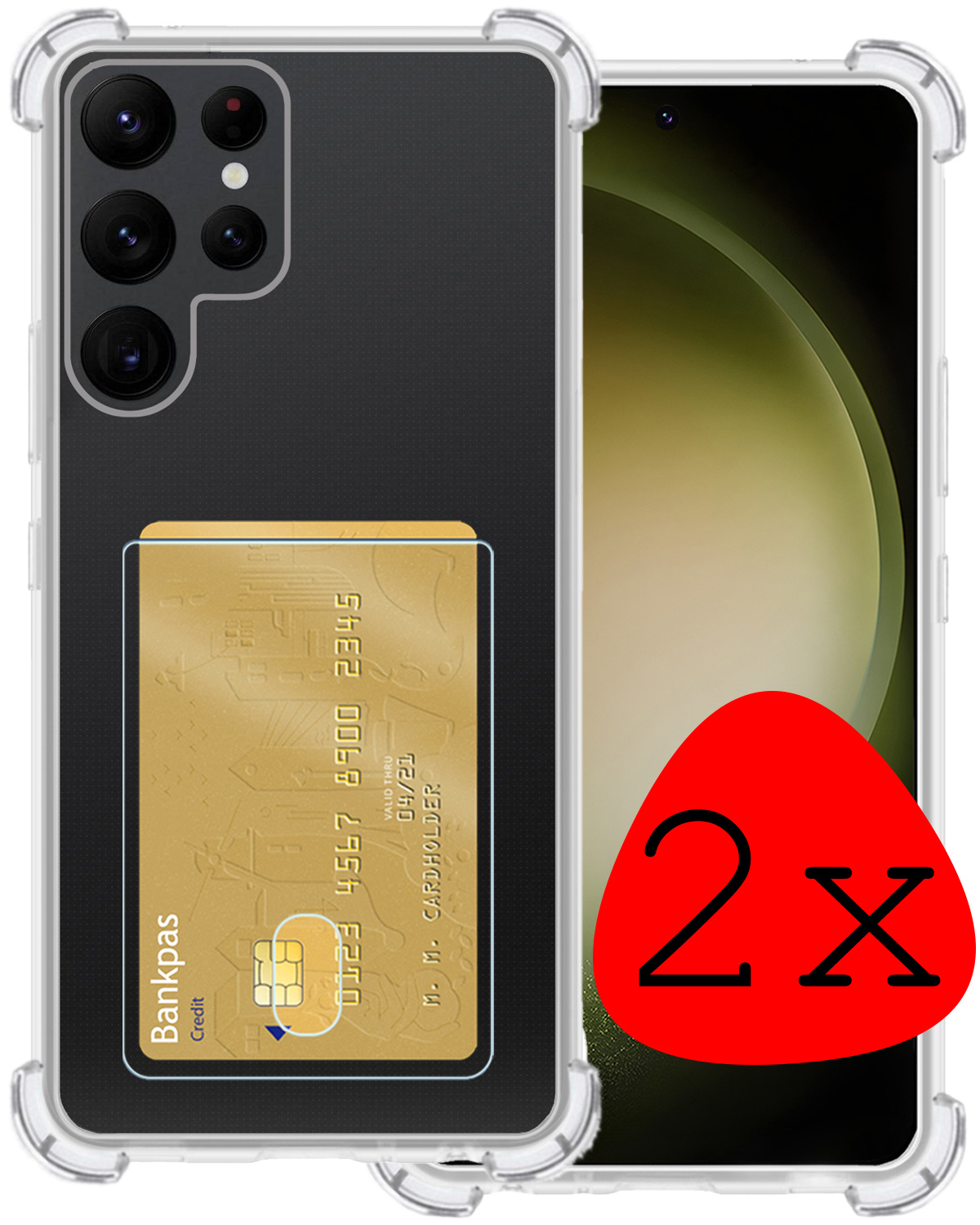 BASEY. Hoes Geschikt voor Samsung S23 Ultra Hoesje Shock Proof Case Hoes - Hoesje Geschikt voor Samsung Galaxy S23 Ultra Hoes Cover Shockproof - Transparant - 2 Stuks