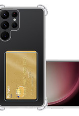 NoXx Hoes Geschikt voor Samsung S23 Ultra Hoesje Pasjeshouder Cover Shock Proof Case Siliconen Hoes Met Kaarthouder - Transparant