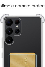 NoXx Hoes Geschikt voor Samsung S23 Ultra Hoesje Pasjeshouder Cover Shock Proof Case Siliconen Hoes Met Kaarthouder - Transparant