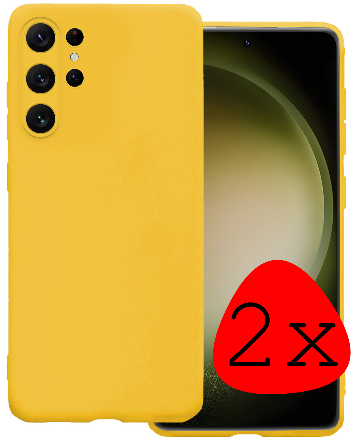 BASEY. Hoes Geschikt voor Samsung S23 Ultra Hoesje Siliconen Back Cover Case - Hoesje Geschikt voor Samsung Galaxy S23 Ultra Hoes Cover Hoesje - Geel - 2 Stuks