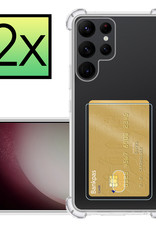 NoXx Hoes Geschikt voor Samsung S23 Ultra Hoesje Pasjeshouder Cover Shock Proof Case Siliconen Hoes Met Kaarthouder - Transparant - 2x