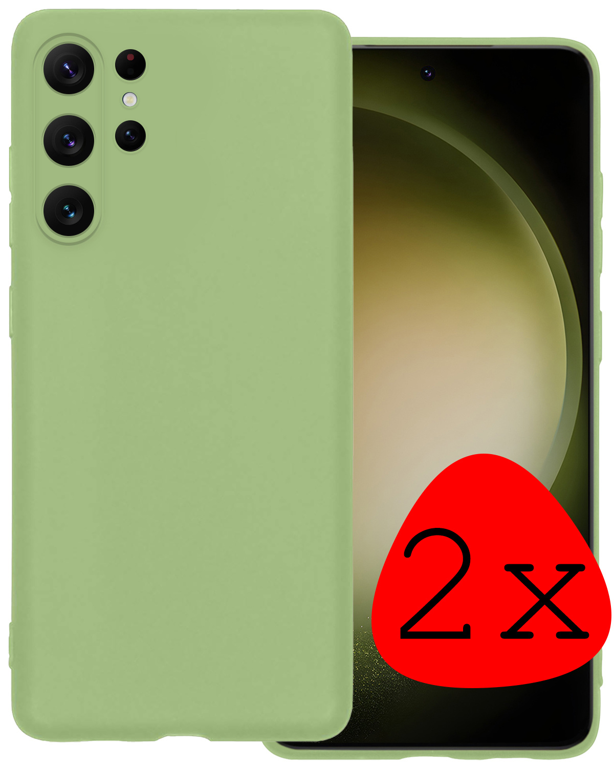 BASEY. Hoes Geschikt voor Samsung S23 Ultra Hoesje Siliconen Back Cover Case - Hoesje Geschikt voor Samsung Galaxy S23 Ultra Hoes Cover Hoesje - Groen - 2 Stuks