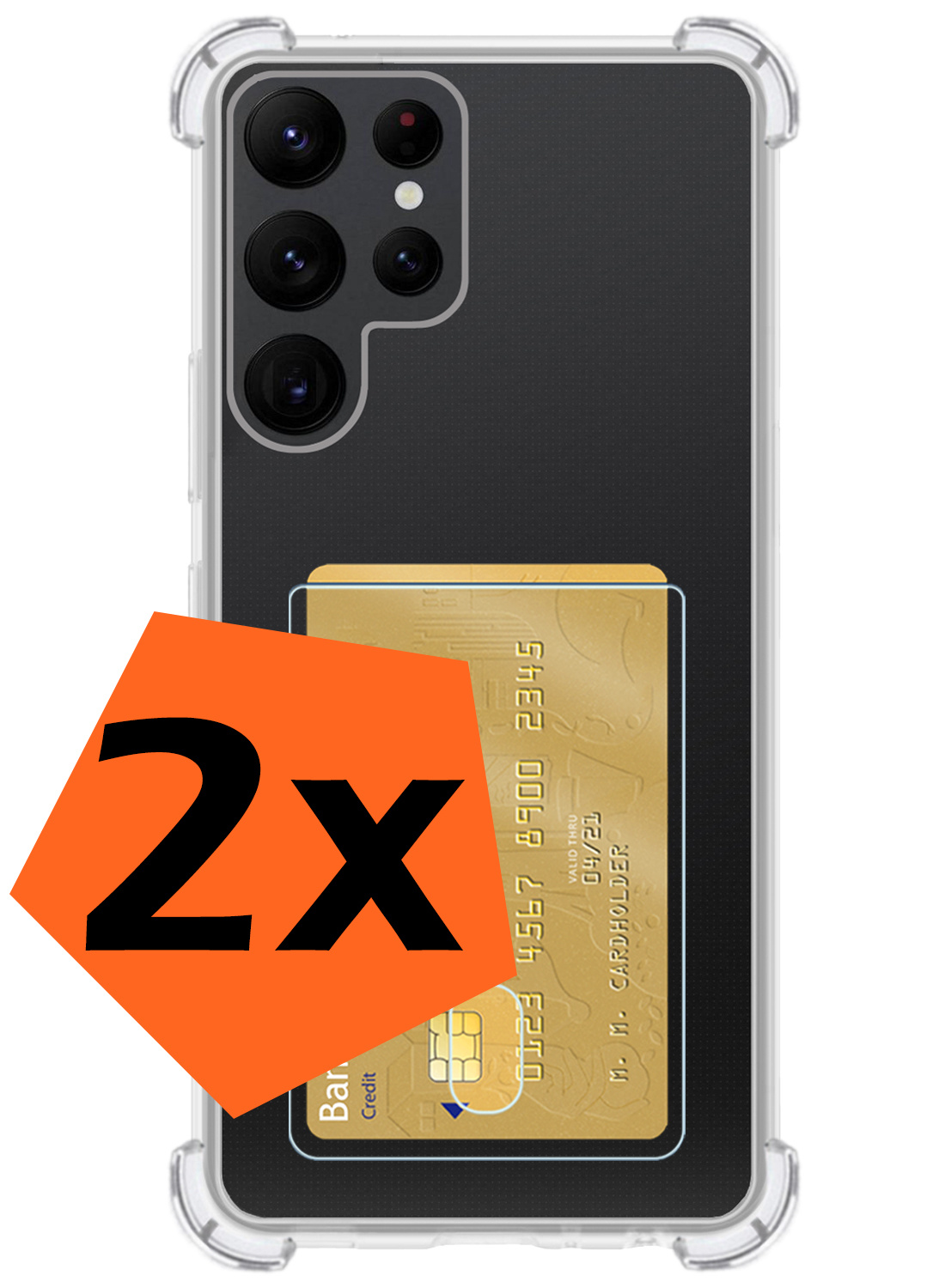 Nomfy Hoesje Geschikt voor Samsung S23 Ultra Hoesje Pasjeshouder Shockproof Pas Houder - Hoesje Geschikt voor Samsung Galaxy S23 Ultra Hoes Met Kaarthouder - Transparant - 2 PACK