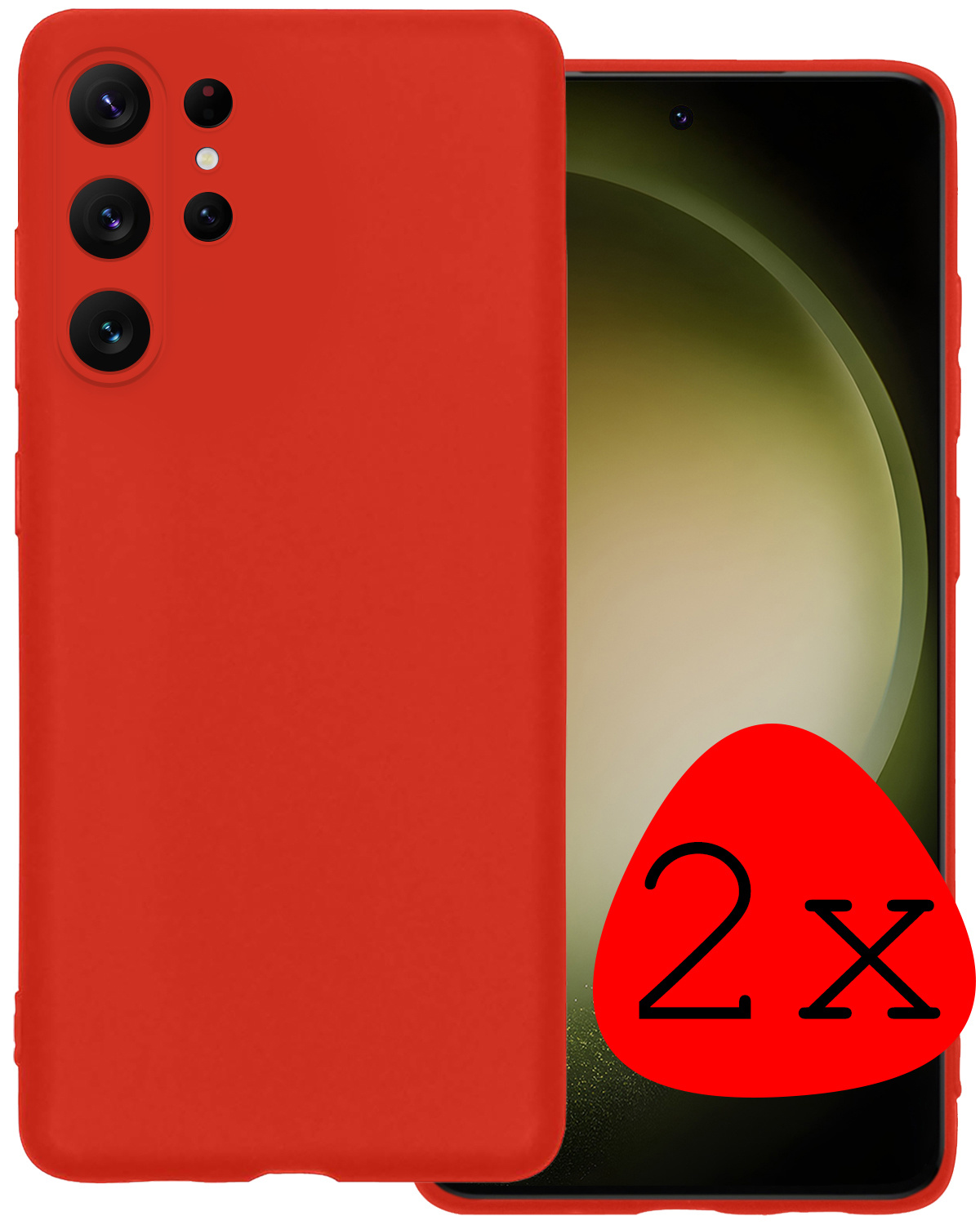 BASEY. Hoes Geschikt voor Samsung S23 Ultra Hoesje Siliconen Back Cover Case - Hoesje Geschikt voor Samsung Galaxy S23 Ultra Hoes Cover Hoesje - Rood - 2 Stuks