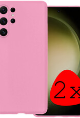 BASEY. Hoes Geschikt voor Samsung S23 Ultra Hoesje Siliconen Back Cover Case - Hoesje Geschikt voor Samsung Galaxy S23 Ultra Hoes Cover Hoesje - Lichtroze - 2 Stuks