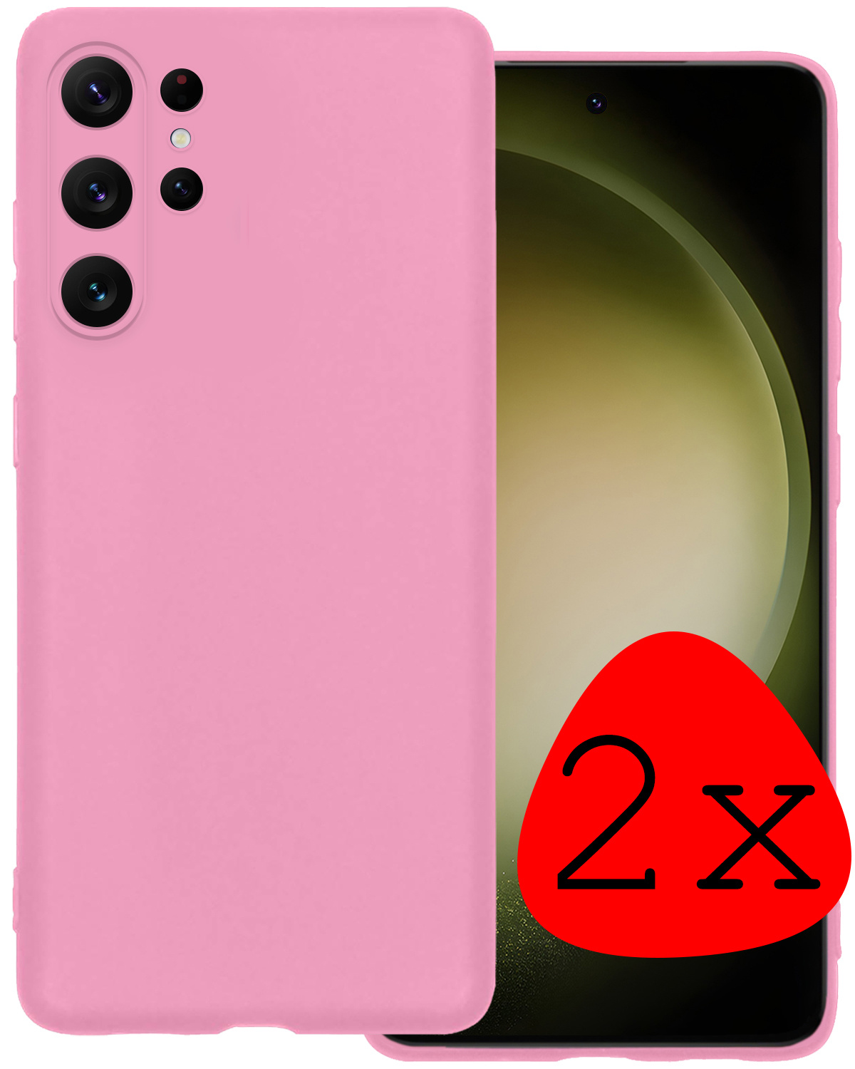 BASEY. Hoes Geschikt voor Samsung S23 Ultra Hoesje Siliconen Back Cover Case - Hoesje Geschikt voor Samsung Galaxy S23 Ultra Hoes Cover Hoesje - Lichtroze - 2 Stuks
