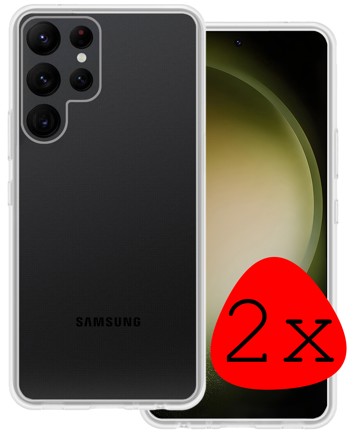 BASEY. Hoes Geschikt voor Samsung S23 Ultra Hoesje Siliconen Back Cover Case - Hoesje Geschikt voor Samsung Galaxy S23 Ultra Hoes Cover Hoesje - Transparant - 2 Stuks