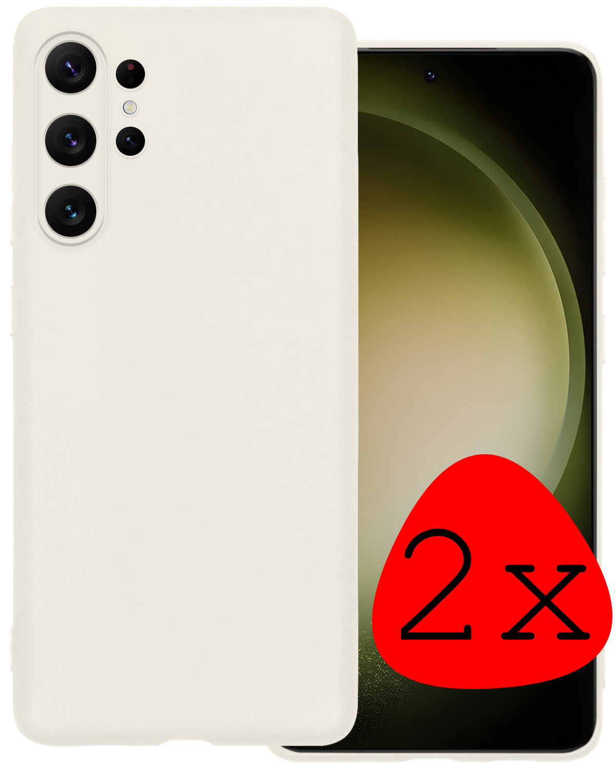BASEY. Hoes Geschikt voor Samsung S23 Ultra Hoesje Siliconen Back Cover Case - Hoesje Geschikt voor Samsung Galaxy S23 Ultra Hoes Cover Hoesje - Wit - 2 Stuks