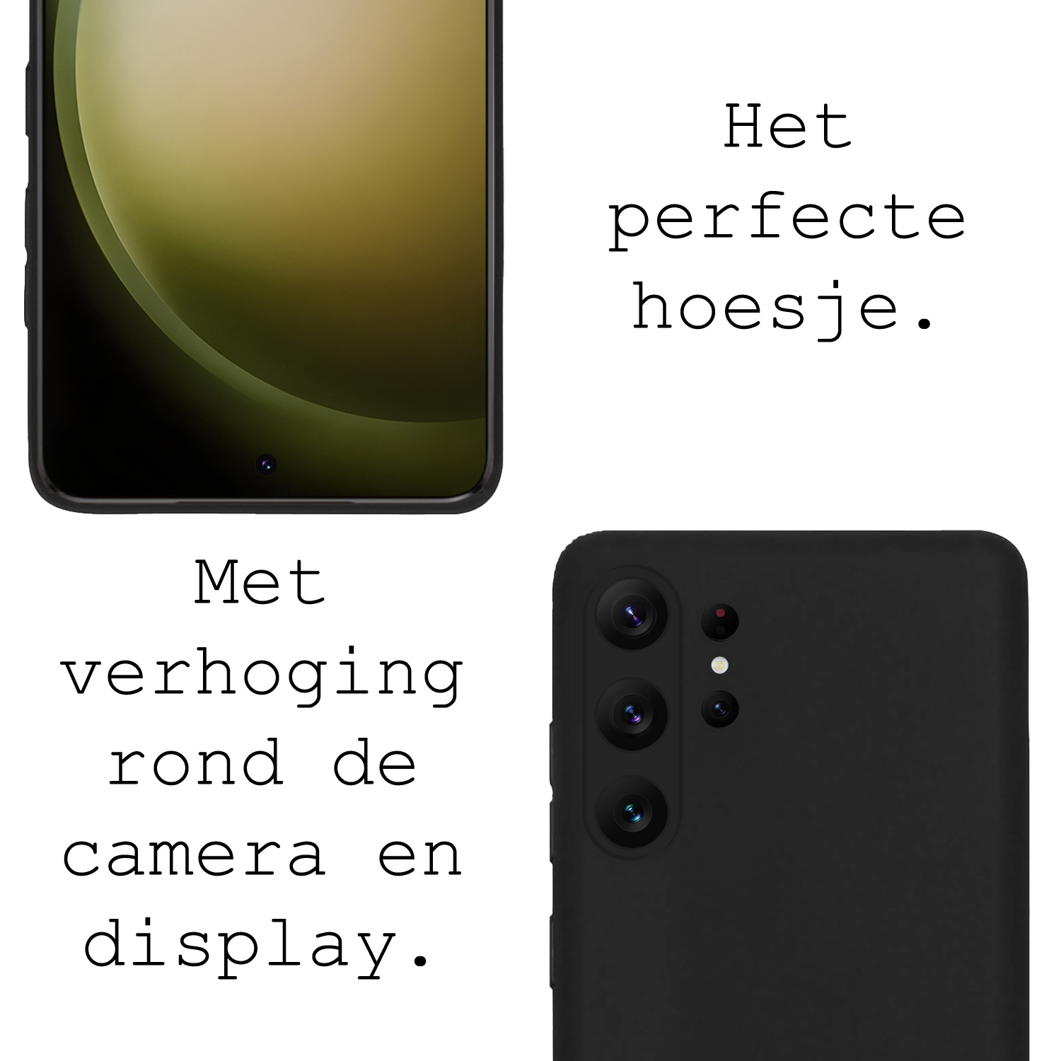 BASEY. Hoes Geschikt voor Samsung S23 Ultra Hoesje Siliconen Back Cover Case - Hoesje Geschikt voor Samsung Galaxy S23 Ultra Hoes Cover Hoesje - Zwart - 2 Stuks