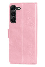 BASEY. Hoes Geschikt voor Samsung S23 Plus Hoesje Bookcase Hoes Flip Case Book Cover Met 2x Screenprotector - Hoesje Geschikt voor Samsung Galaxy S23 Plus Hoes Book Case Hoesje - Lichtroze